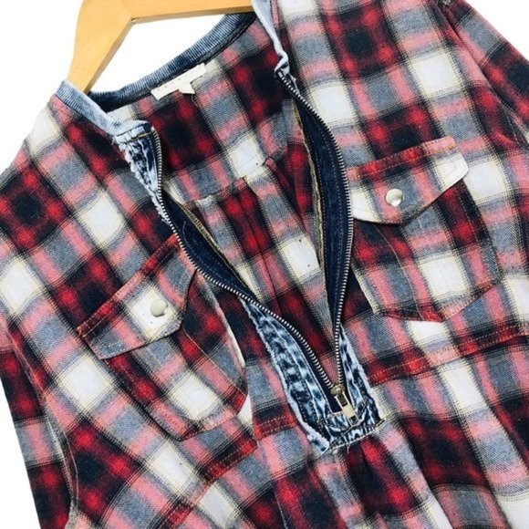 PROMESA Denim and Plaid Crop Pullover Jacket Size Large - Picture 4 of 8